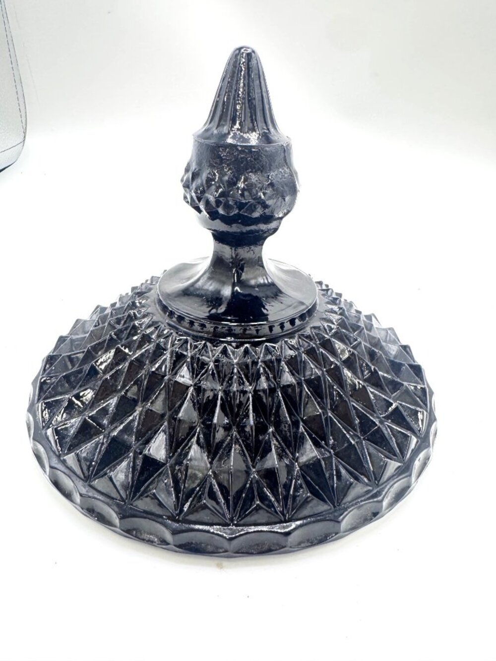 Vintage Lid ONLY Indiana Glass Diamond Point Cameo Black Pressed Glass. 6"
